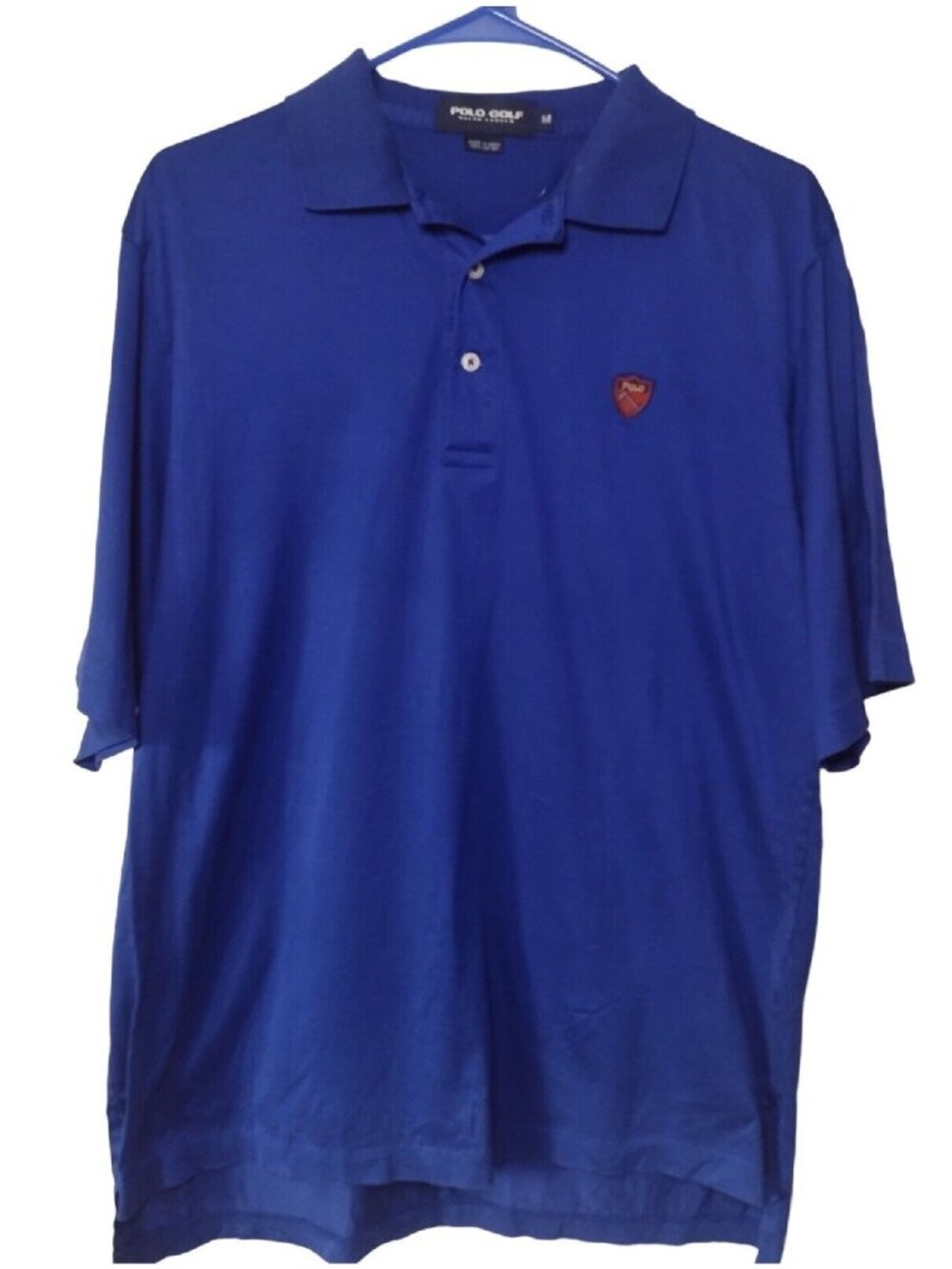 Vtg Polo Golf Ralph Lauren Cotton Shirt M Cobalt Blue Short Sleeve Preppy Crest